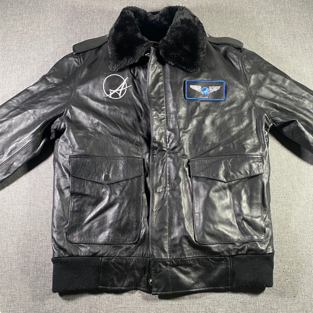 Affluent Apparel Brand Leather Bomber Motorcycle‎ Jacket Faux Fur Collar Mens M